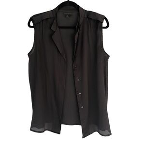 WORTHINGTON Sleeveless Button Down Blouse Black Sheer Tank Top